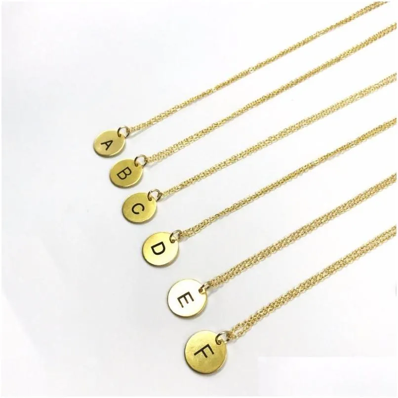 pendant necklaces stainless steel disc letters initial name chain necklace 26 alphabet couple jewelry love giftpendant