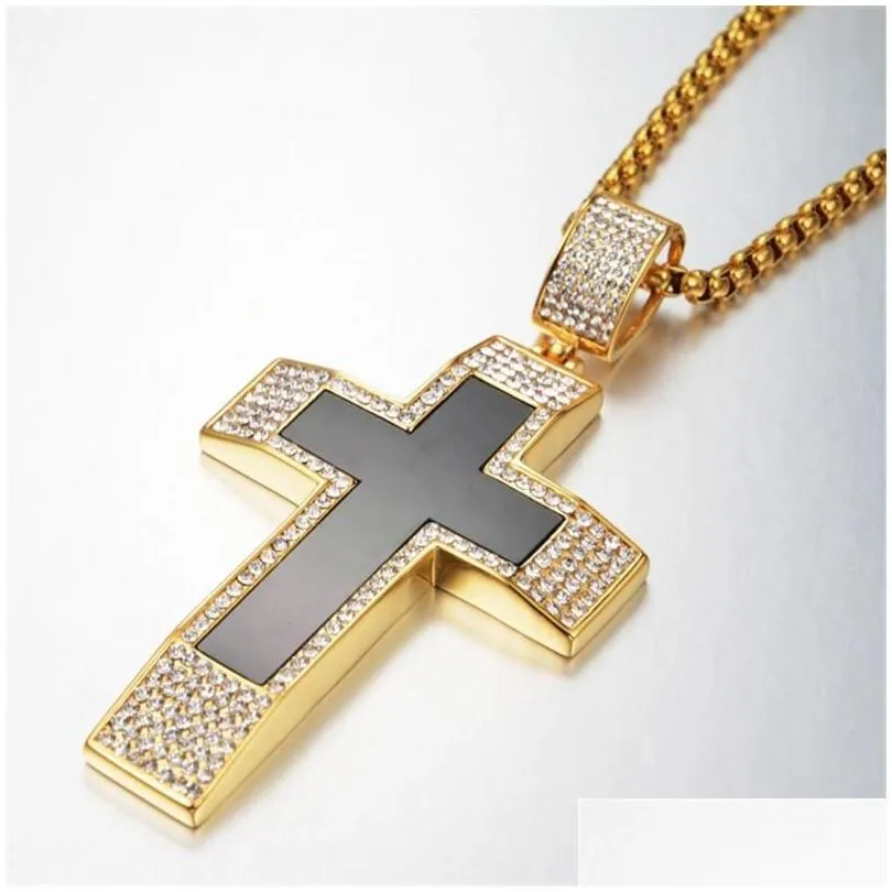 pendant necklaces hiphop chains iced out bling big jesus cross for men gold color stainless steel zirconia hip hop jewelrypendant