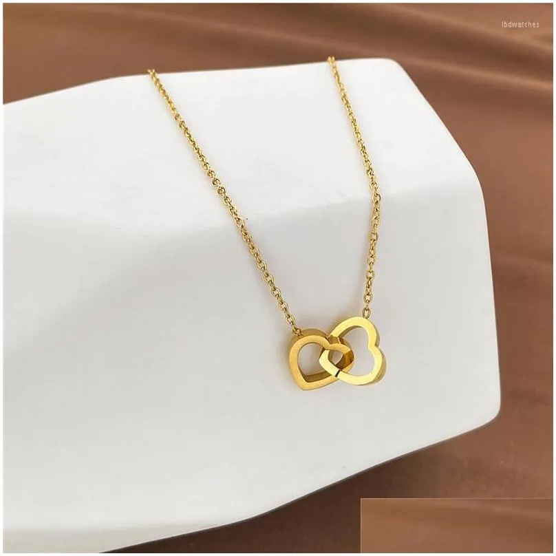 pendant necklaces 316l stainless steel simple doubleheart titanium nonfading trend necklace colar feminino ouro chain