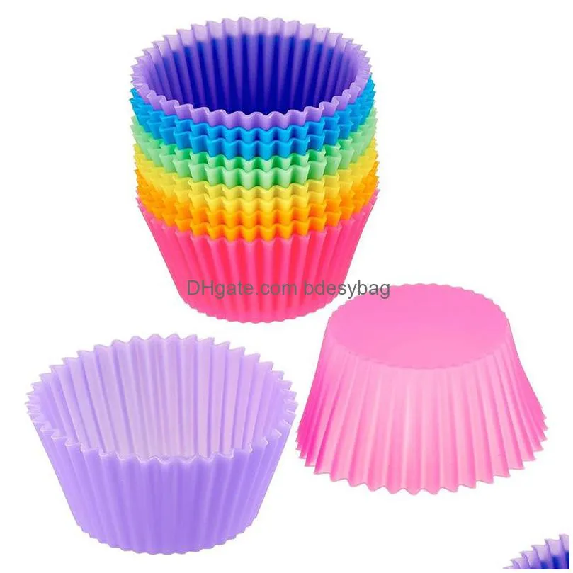 12pcs/set silicone muffin cupcake cups round shaped reusable muffin liners cupcakes wrapper