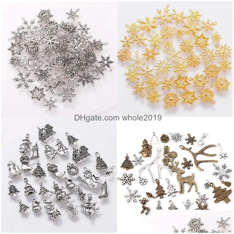 wholesale 100g/bag retro christmas tree snowflake deer snowman necklace pendant bracelet earrings pendant diy jewelry accessories