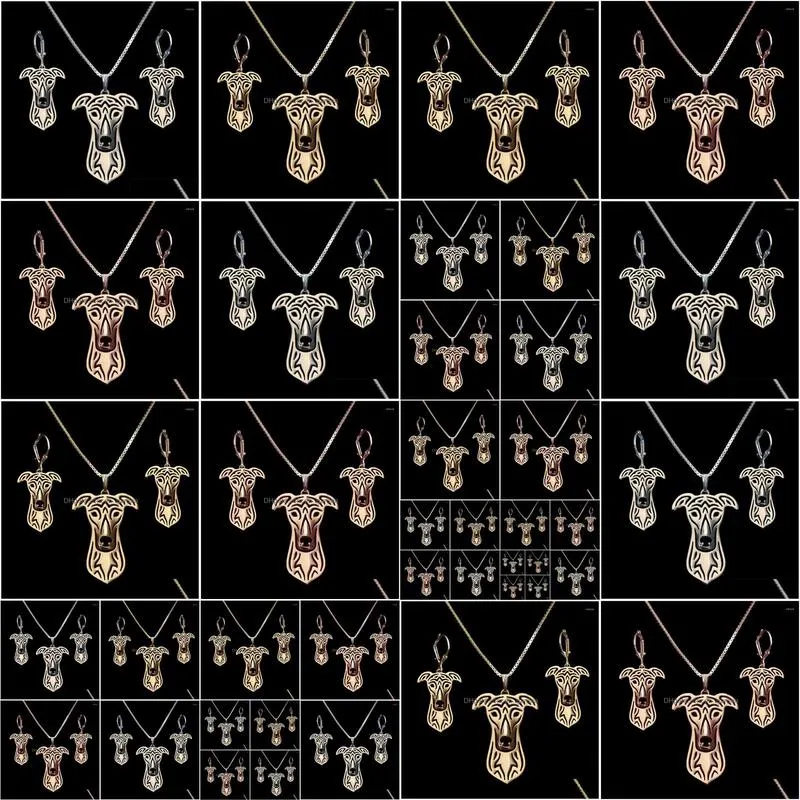 necklace earrings set womens alloy greyhound jewelry lovers pet dog