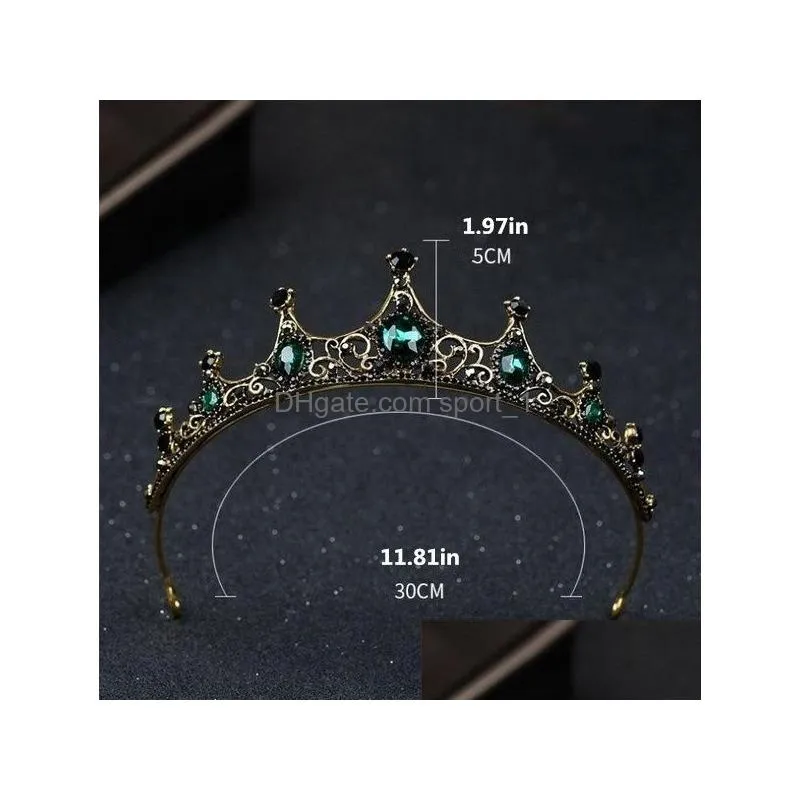 women vintage baroque queen crown hair tiara girls princess wedding party green diamond hair accessories jewelry