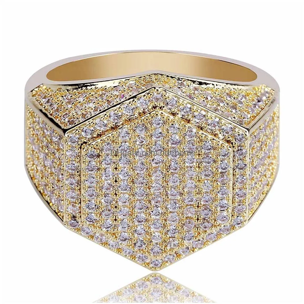 hip hop cube diamond copper gold silver color plated iced out micro pave cubic zircon ring for mens women jewelry rings