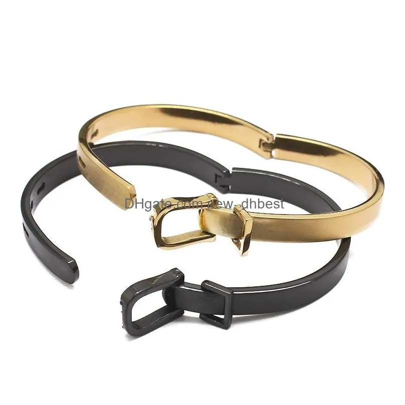 top quality 316l titanium steel belt buckle bangle bracelet for women men 6mm 8mm gold sliver black bracelets fashion jewelry gift