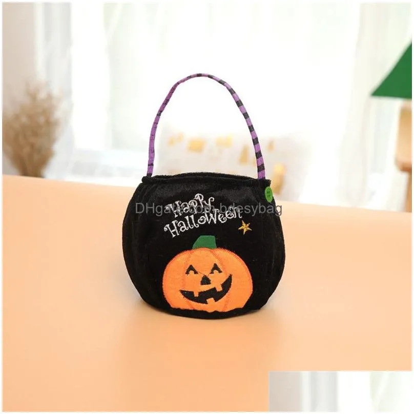 kids halloween candy bags gold velvet pumpkin witches candy bucket halloween trick or treat candy pot party decoration