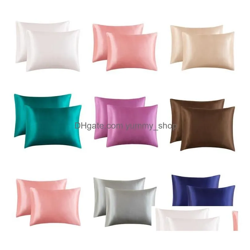 20x26 inch silk satin pillow case 12 solid colors cooling envelope pillowcase ice silks skinfriendly pillowslip bedding supplies 2pcs