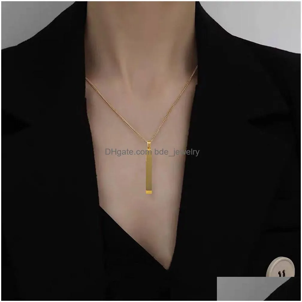 engraving 3d bar name necklace personalized text message womens jewelry customized dangle vertical cuboid stick pendant necklaces stainless steel birthday