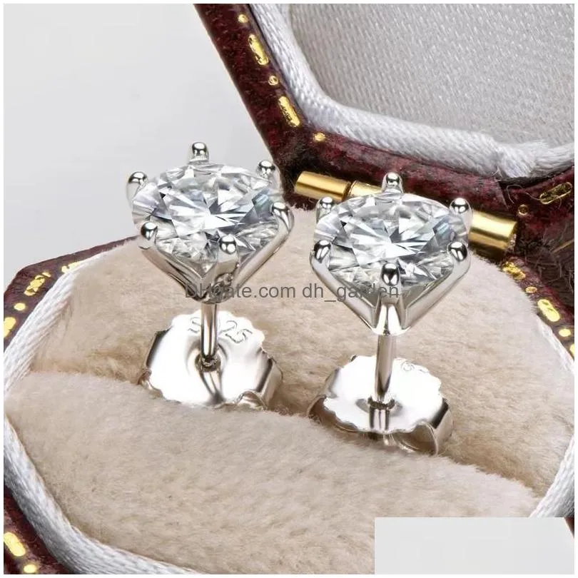 stud trendy 1 carat d color round moissanite diamond earrings women 100% 925 sterling silver gra with grastud