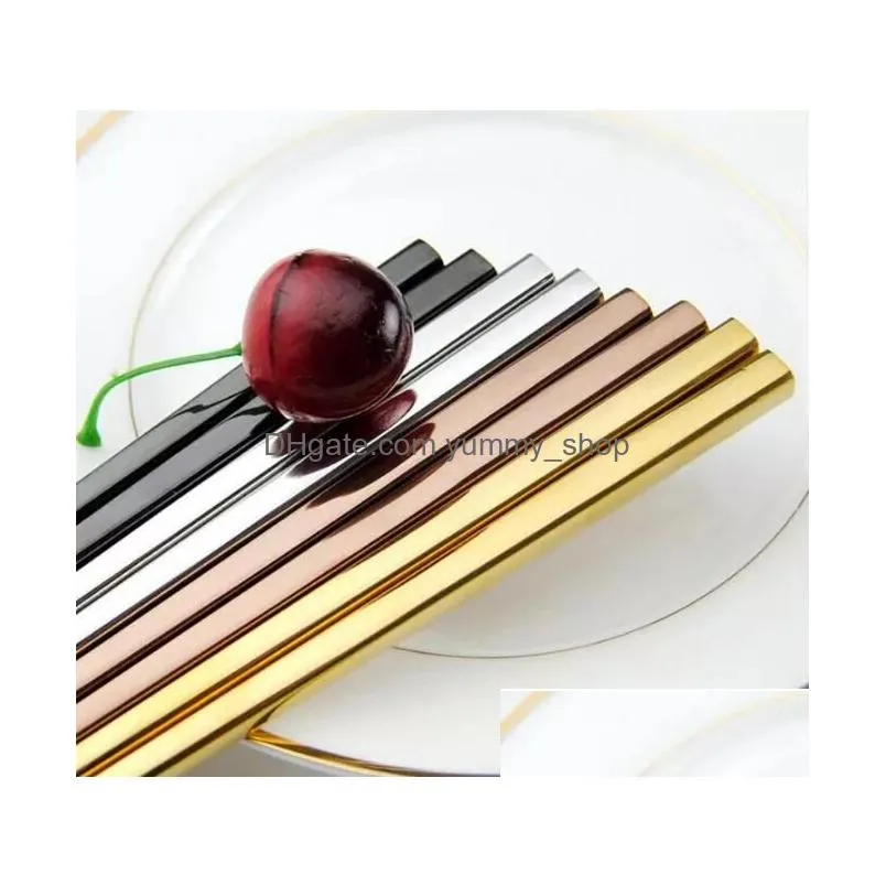 high grade 304 stainless steel chopsticks china square hollow chopsticks four colors choose simple style gift