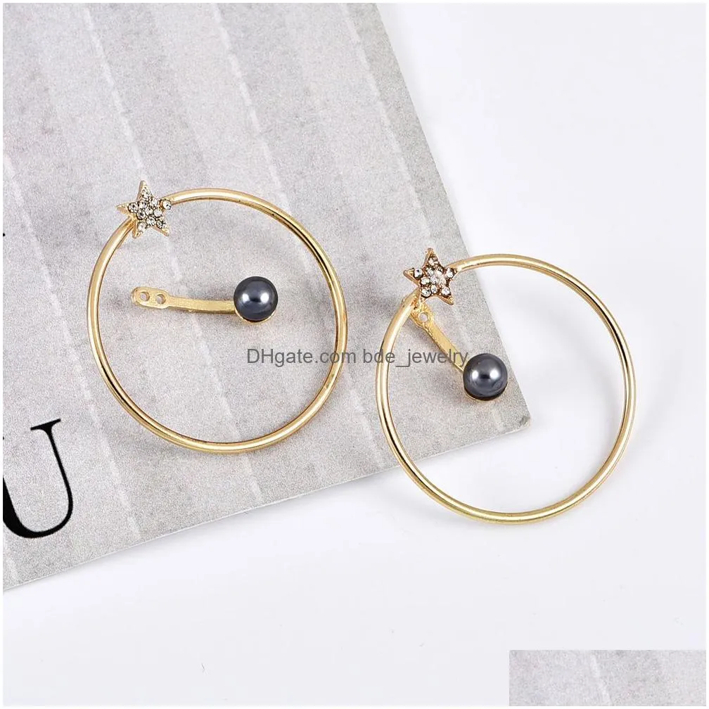 2019 est fashion big gold hoop earrings for women full diamond pentagram pearl ear cuff charm dangle earrings jewelry gift