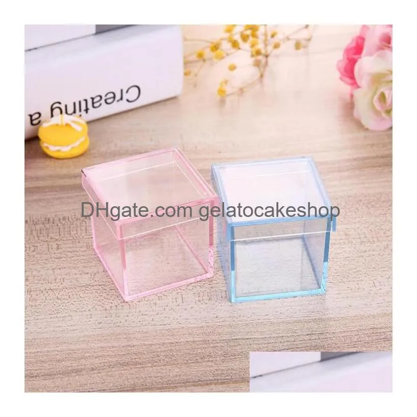 transparent cube wedding favor candy box macaron case clear gift boxes christmas baby shower party supplies