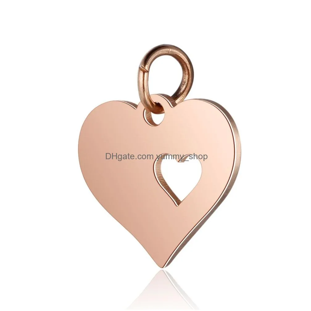 hollow double heart stainless steel small charm for bracelet necklace rose gold gold silver plating diy charm jewelry accessories