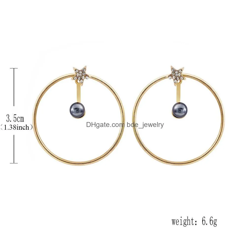 2019 est fashion big gold hoop earrings for women full diamond pentagram pearl ear cuff charm dangle earrings jewelry gift