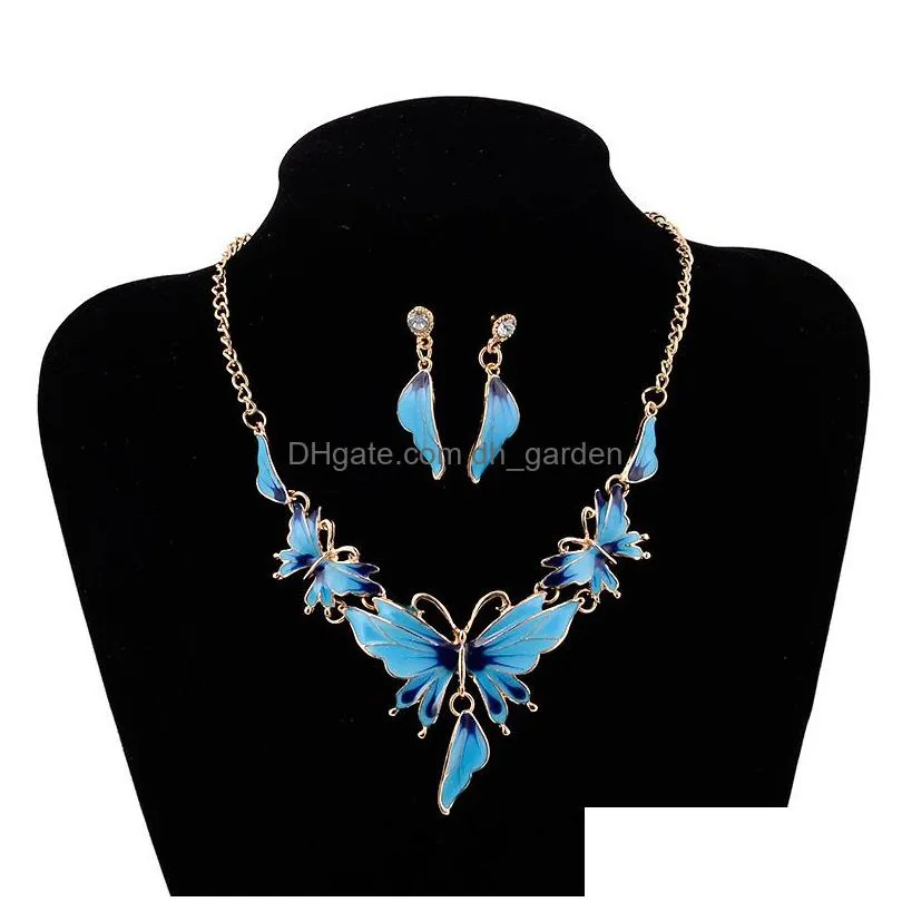 necklace earrings set korean butterfly jewellery sets for women bride dinner banquet party earring j1817