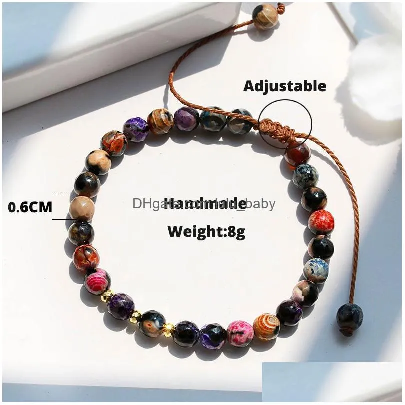 adjustable 6mm natural stone beaded strands bracelet friends lover gifts handmade braided bangles for women men jewelry healing yogo