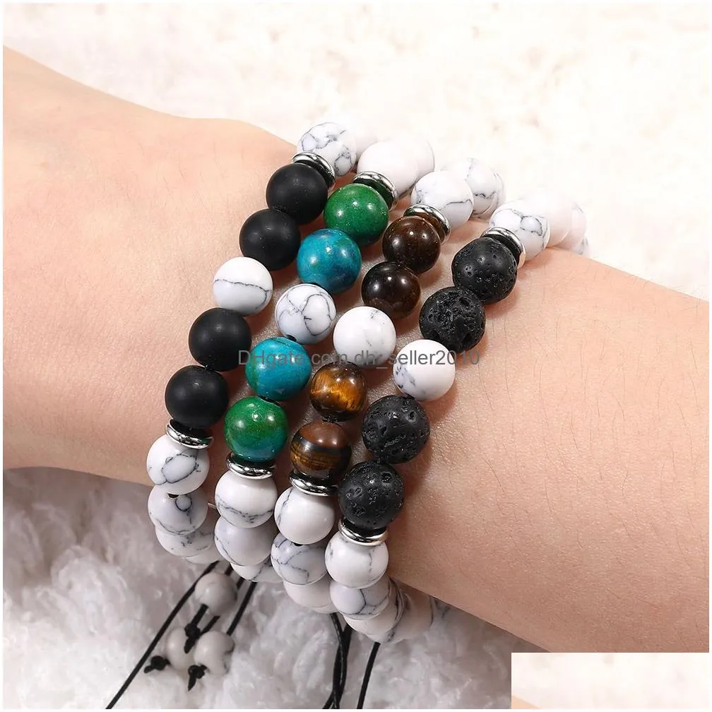 8mm women men natural lava rock beads chakra bracelets healing energy stone white agate bracelet fashion essential oil diffuser