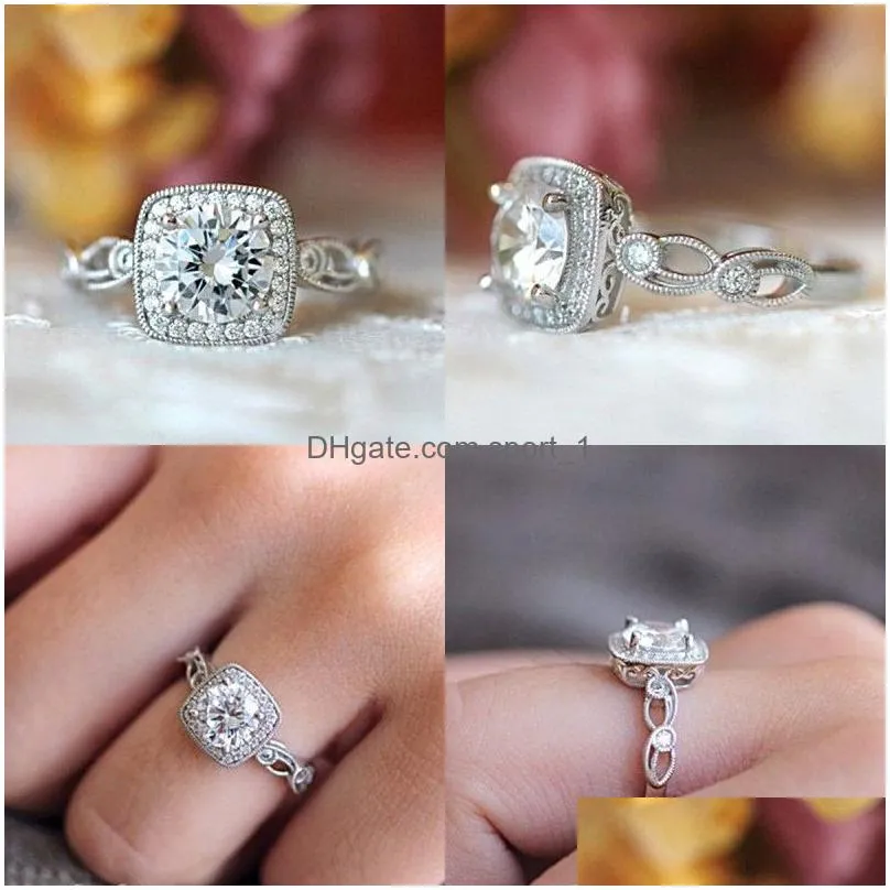 fashion diamond ring for women creative silver color engagement ring wedding ring party square gemstone jewelry