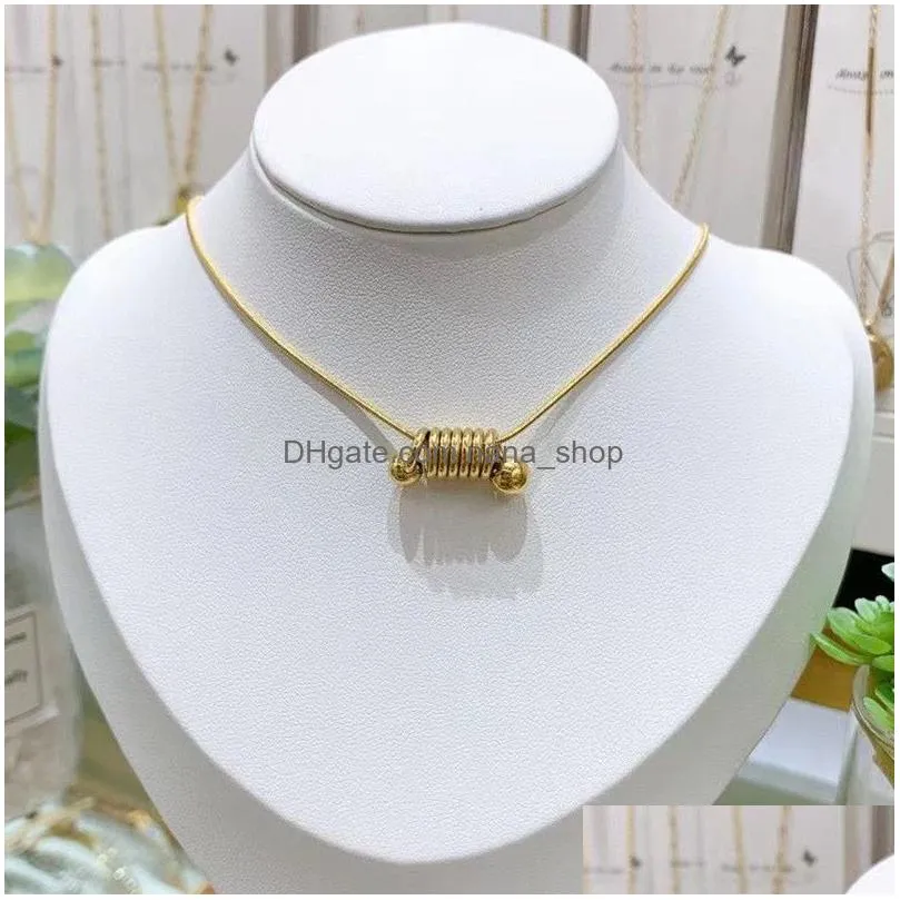 simple and cool design geometric spring pendant necklace female fashion personality stainless steel accessaries lucky sign necklaces