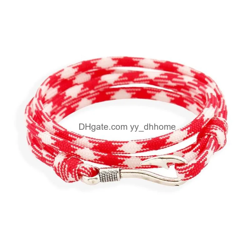 fashion alloy fish hook button bracelets for women nylon rope bracelet multilayer wrap bracelet creative couple jewelry