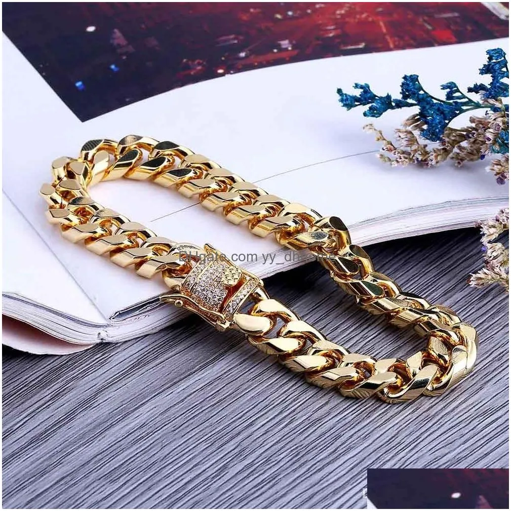 10mm  cuban link iced out gold silver bracelets hip hop bling chains jewelry mens bracelet