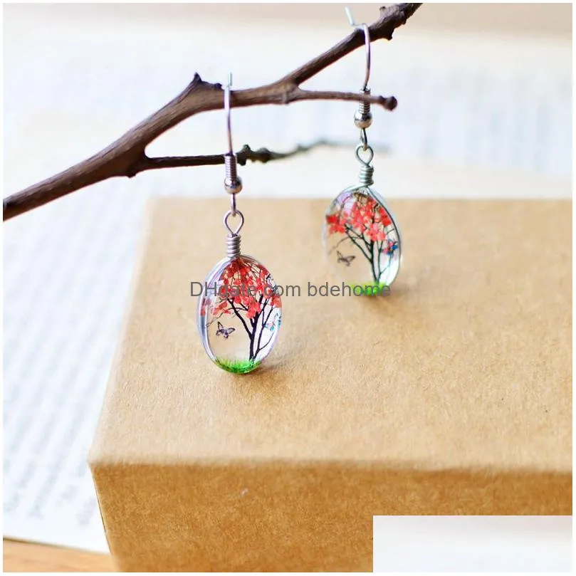 handmade creative  style dried flowers earrings romantic style dangle earring 5 colors fashion jewelry gift for women