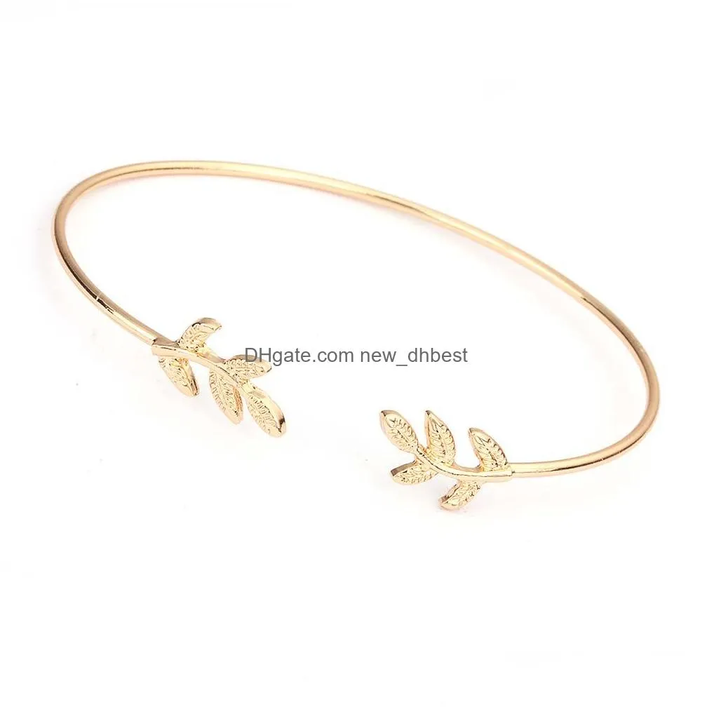 high quality geometric leaf wire bangle bracelet for women simple style rose gold gold cuff bracelet stackable jewelry gift