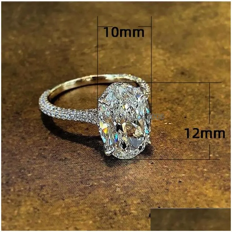 sparkling luxury jewelry real 925 sterling silver large oval cut white topaz cz diamond gemstones eternity women wedding ring gift