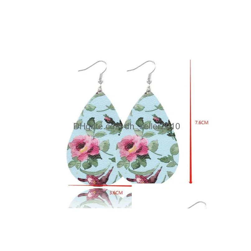 5.7x3.5cm light weight leather earrings for women floral print bohemian earrings teardrop party wedding earrings jewelry christmas