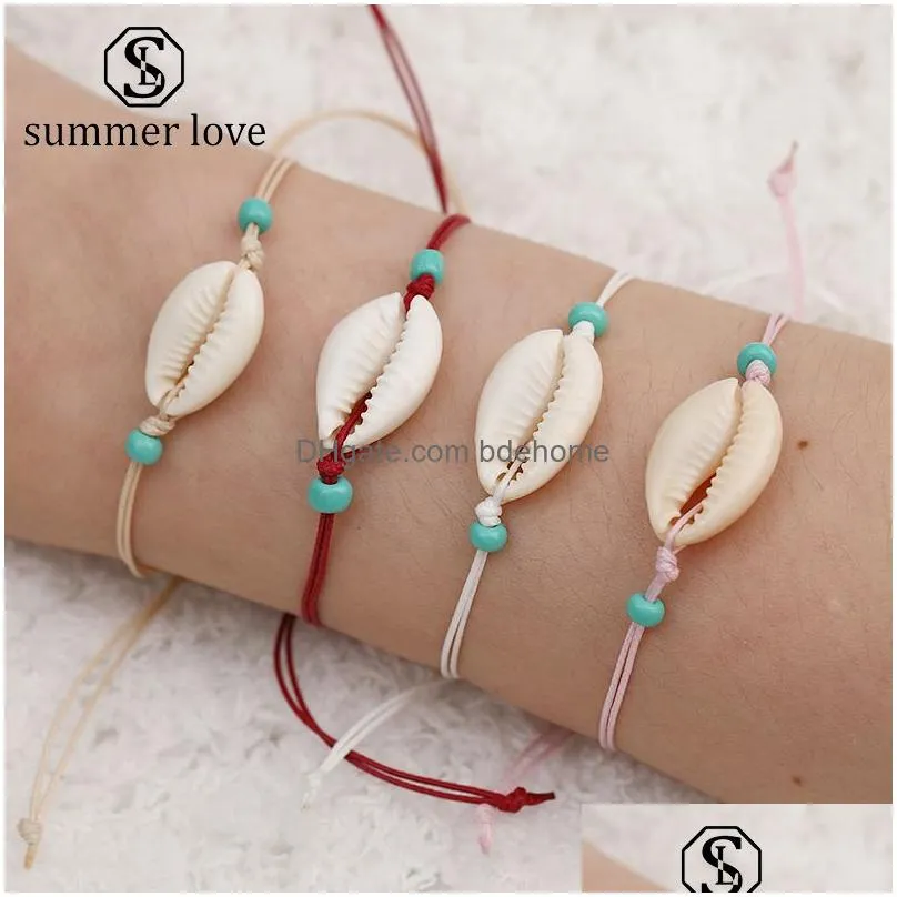 handmade braided the lucky charm card wax rope natural shell bracelet for women men fashion adjustable bracelet jewelry gift 2019