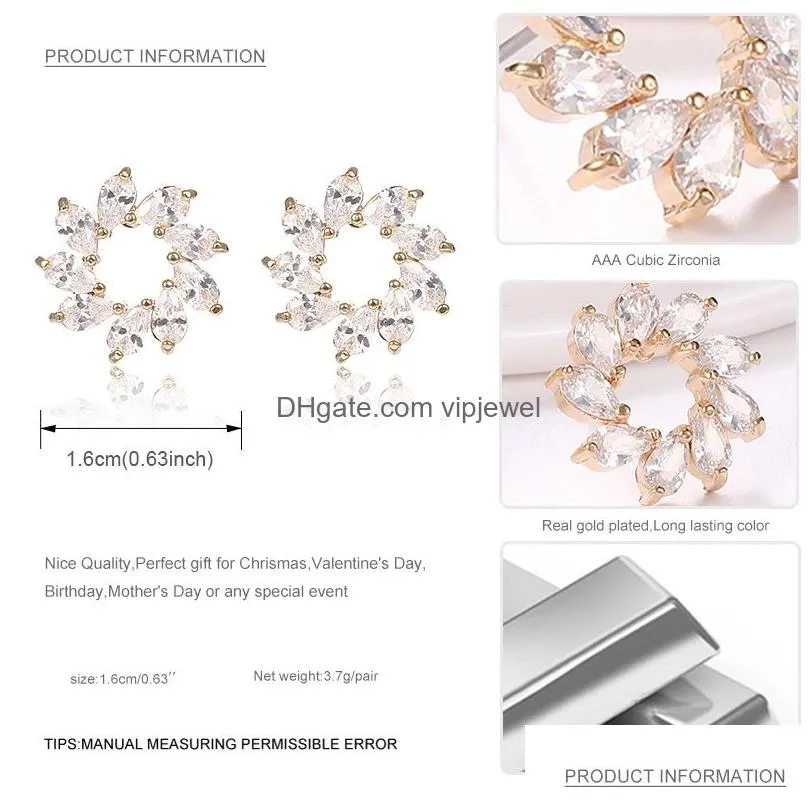 full cubic zirconia flower stud earrings for women girls bridal earrings fashion evening party bridal wedding designer jewelry