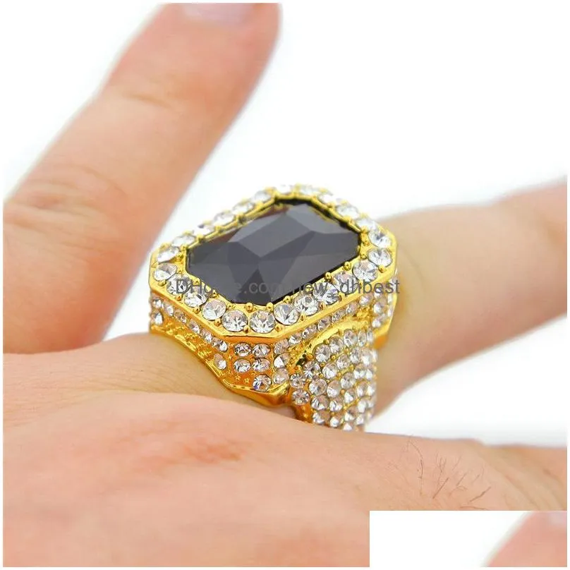 red gem diamond rings fashion jewelry hip hop style 18k gold plate ring for men