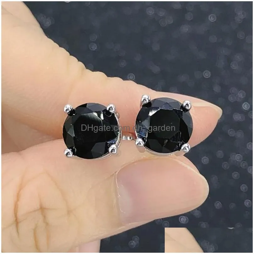 stud earrings punk hippie fashion black stone crystal zircon 3/4/5/6/7/8mm gorgeous earing for women men jewelry