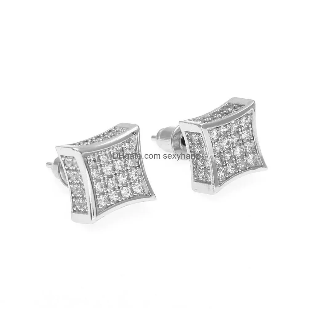  mens jewelry stud earrings hip hop cubic zirconia diamond fashion copper white gold filled crystal earring