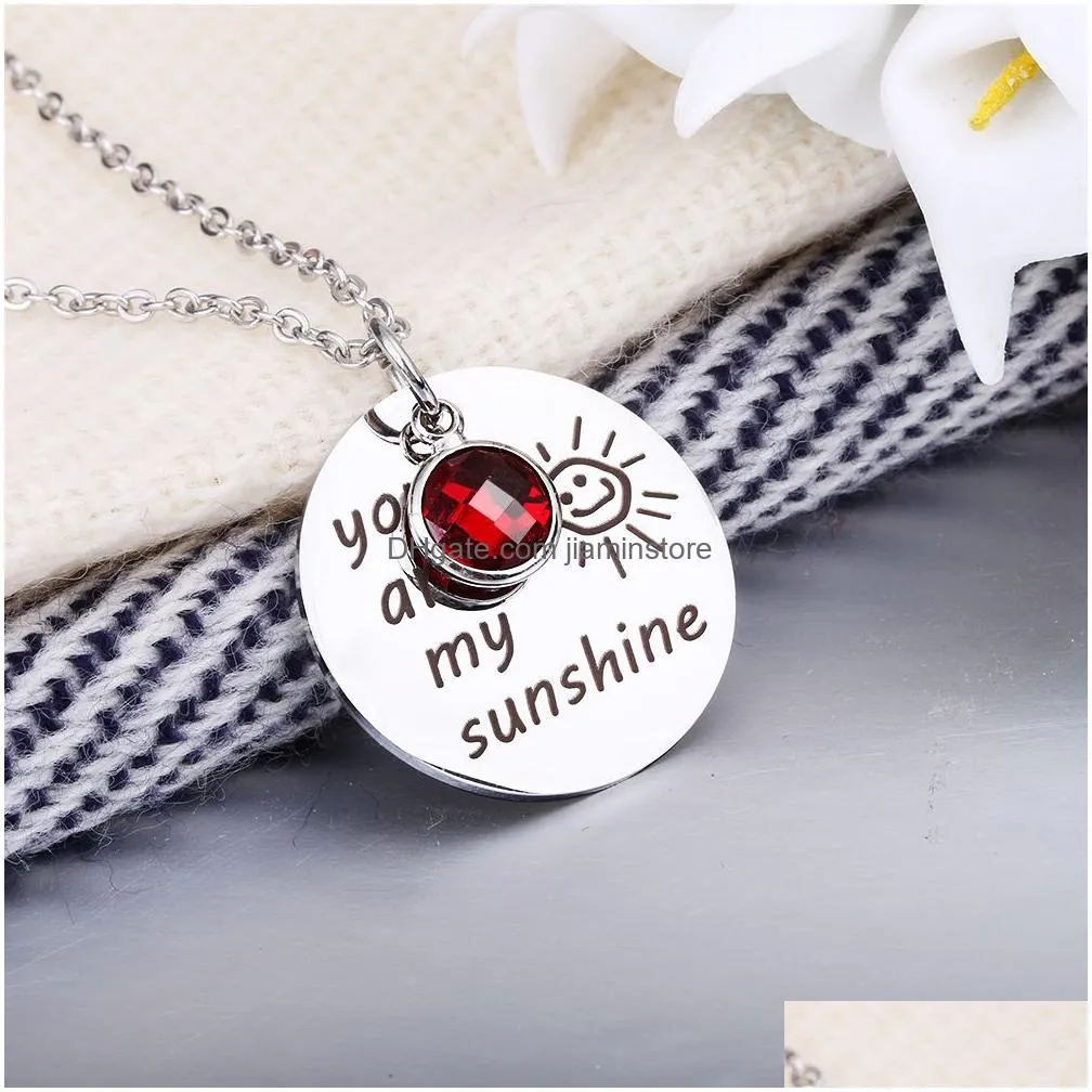 high quality 316l stainless steel you are my sunshine pendant charm necklace for women men trendy 8 color birthstone couple necklace