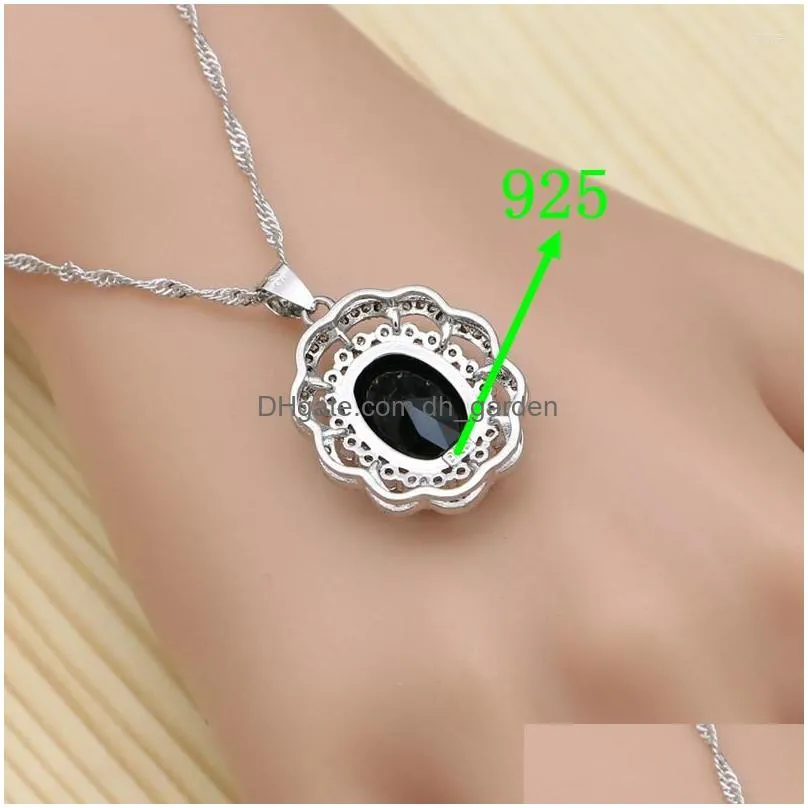 necklace earrings set punk jewelry for girls 925 silver black cubic zirconia white crystal ring bracelet pendant sets