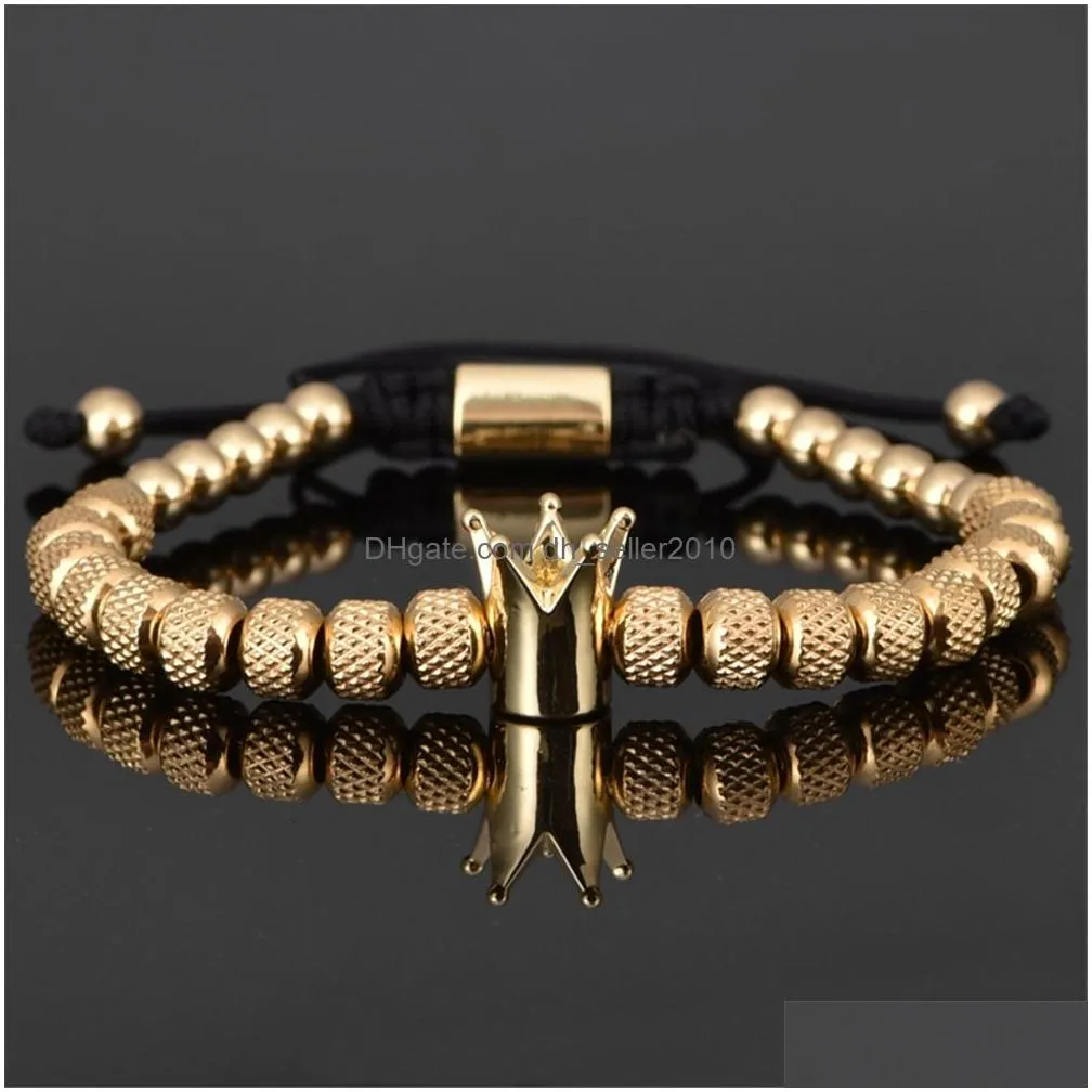 3pcs roman royal crown charm bracelet mens stainless steel geometry pulseiras men open adjustable bracelets couple jewelry gift