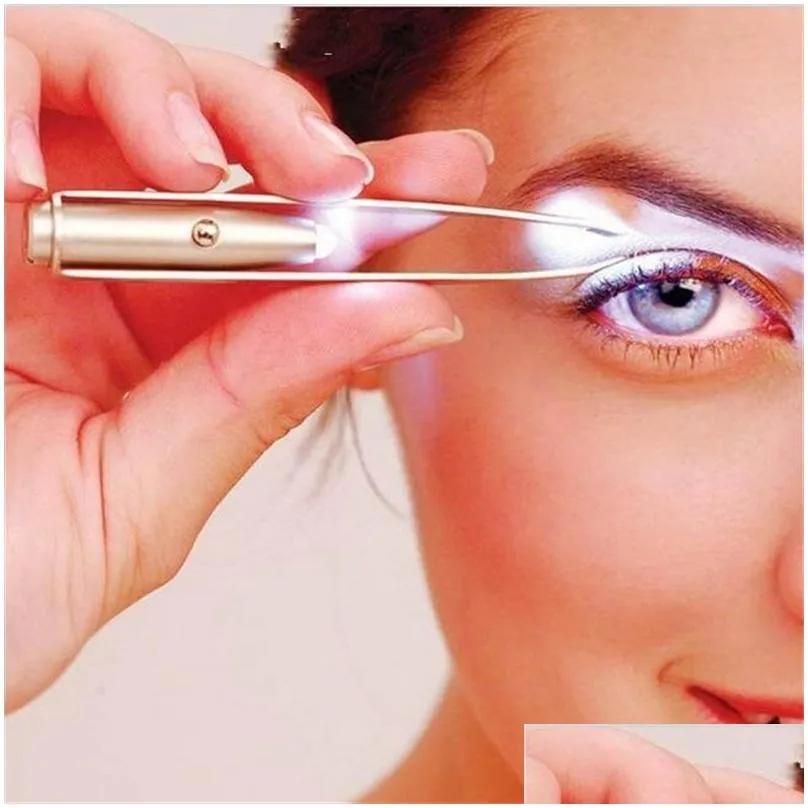 make up beauty tool stainless steel led eyebrow tweezer with smart led light nonslip eyelash eyebrow hair removal tweezers clip bc 223