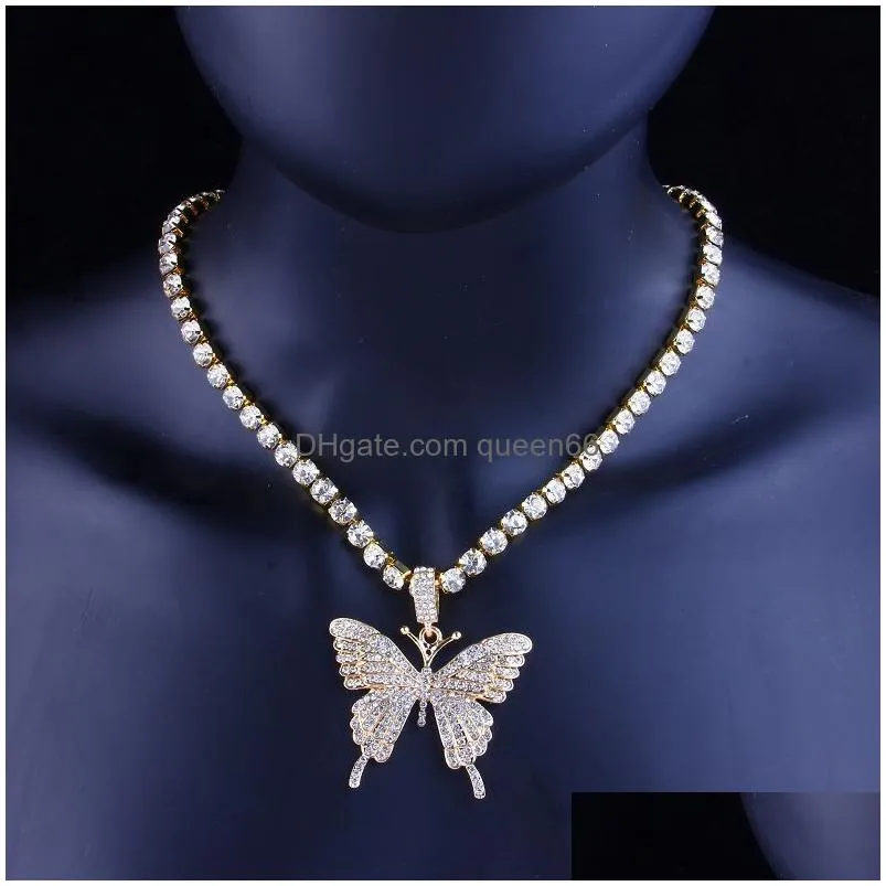 butterfly necklace gold silver rosegold iced out tennis chain cz hip hop bling mens necklaces diamond jewelry