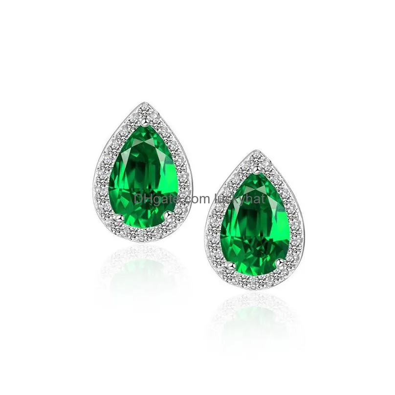 high quality cubic zirconia teardrop stud earring for women elegant 5 color silver plating brides bridesmaids wedding jewelry