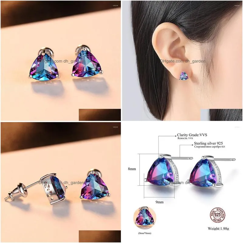 stud earrings creative design rainbow cz fashion ladies triangle engagement wedding highend jewelry
