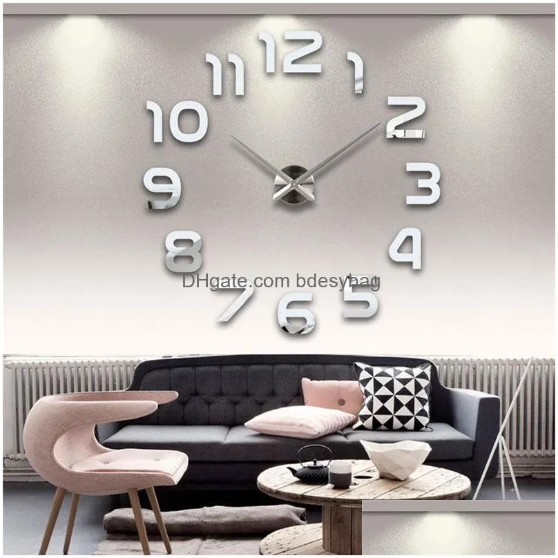 3d big number mirror wall clock large modern design 3d background wall clock diy home living room office decor art