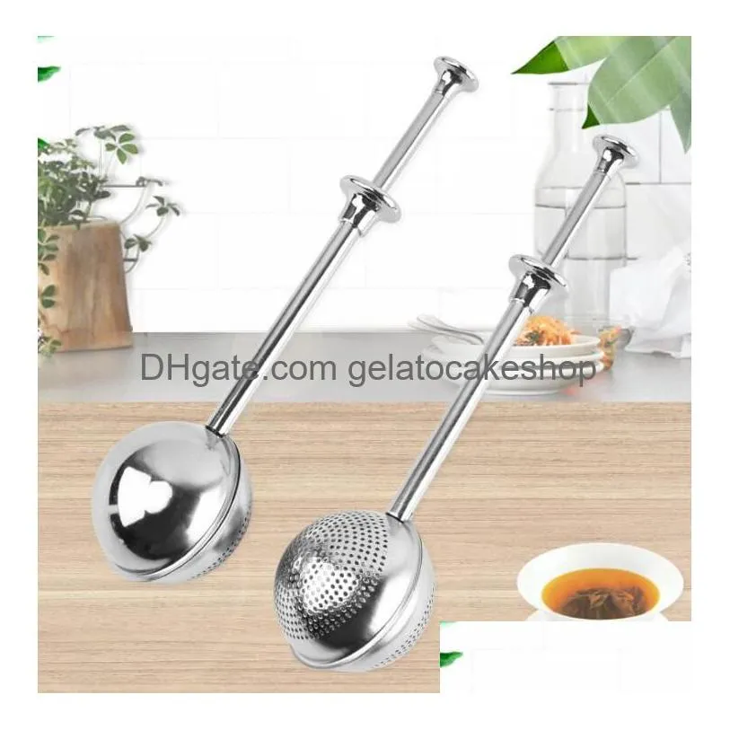 300pcs tea infusers stainless steel teapot strainer ball shape push style infuser mesh filter reusable metal tool accessories