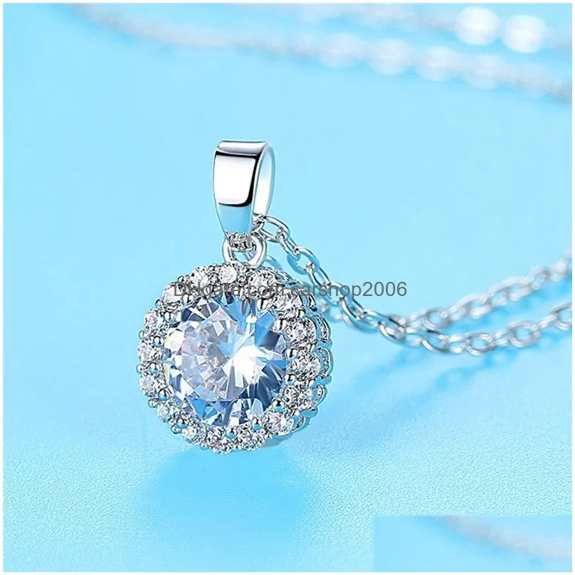 18k gold plated round cut micro cz pendant necklace cubic zirconia halo cluster chain lovers day solitaire high quality crystal wedding anniversary