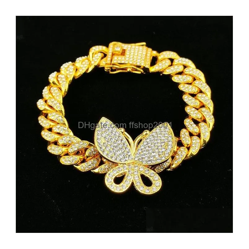 iced out diamond women body chain jewelry zircon cuban link anklet gold silver pink butterfly anklets bracelets
