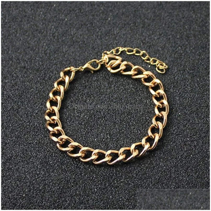 trendy cuban firgo chain bracelet for male women hiphop wrist jewelry gift simple silver color black gold bracelets drop 