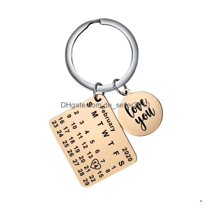 new personalized calendar key chain stainless steel keychain engraved date couple key rings for girls lovers friend valentines day