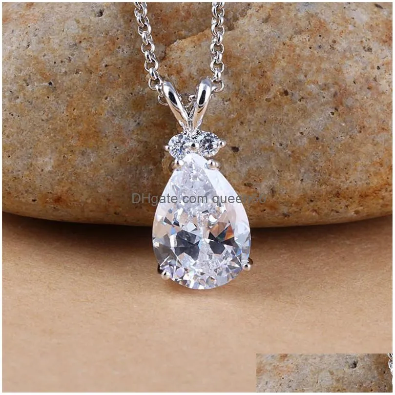 arrival cute rabbit cubic zirconia pendant necklace for women crystal teardrop silver chain necklace fashion wedding jewelry