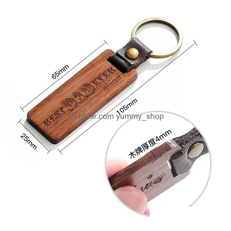 custom logo personalized leather keychain pendant beech wood carving keychains luggage decoration key ring diy thanksgiving day gift