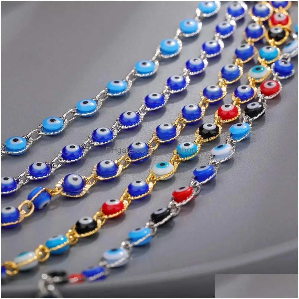 1 pc fashion high quality copper link bracelets gold blue red evil eye enamel bead bracelet for women lucky turkish eyes jewelry gifts